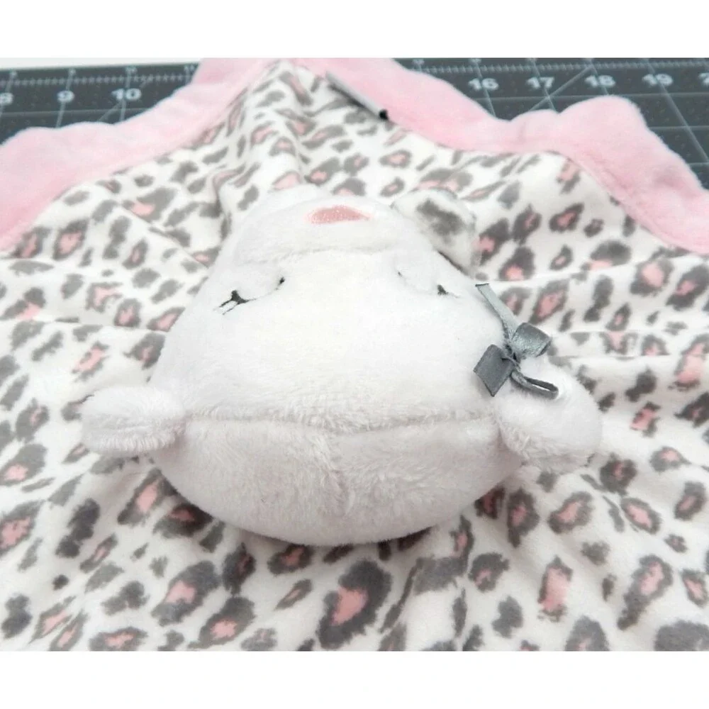 Carters White Bear Baby Lovey Security Animal Cheetah Print Pink Gray Plush Toy